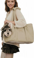 Dog Walking Bag Sling, Dog Carrier Purse with Safety Leash Clip,Warm Soft Sided Pet Carrier Purse for Small Medium Dogs Cats Portable Hands-Free Shoulder Tote for Outdoor Travel (Light Khaki)