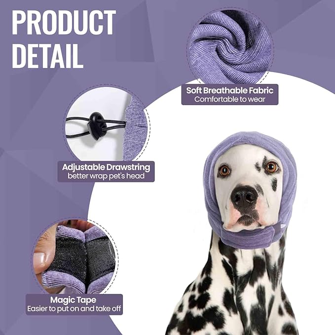 IDOMIK Dog Calming Hoodie No Shake Ear Wraps for Dogs, Quiet Head Covers for Noise Reduction & Anxiety Relief, Dog Ear Covers Muffs Head Wraps for Bath Hematoma Grooming Firework Force Drying
