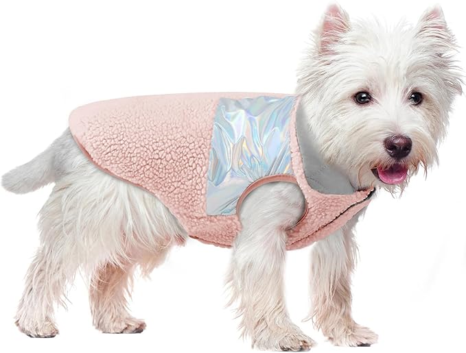 EMUST Warm Dog Jacket, Cozy Dog Fleece Coat with Leash Hole, Waterproof Reversible Winter Coats for Small Dogs, Pink, XS