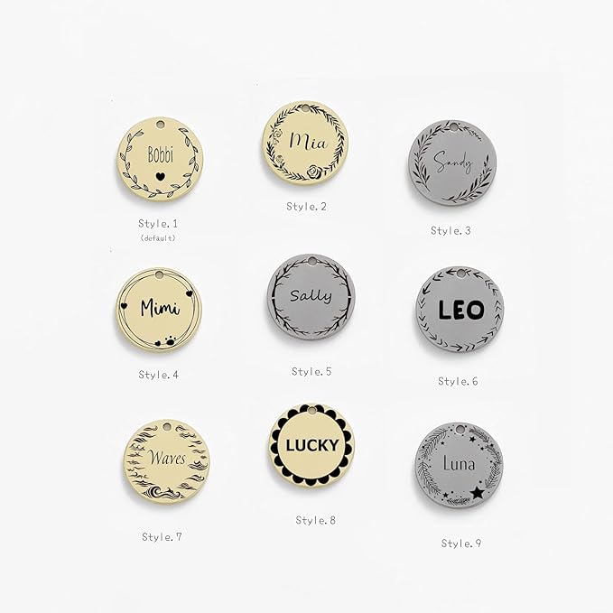 Cat Dog ID Tags Personalized 9 Corolla Styles Flower Wreath to Choose for Medium Pets Collar Accessories Shiny Brass Copper Engraved Custom on Both Side