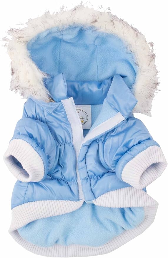 PET LIFE Classic Metallic Fashion Pet Dog Coat Jacket Parka w/ 3M Insulation and Removable Hood, X-Small, Sky Blue