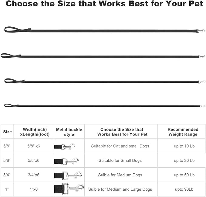 AMAGOOD 6 FT Cat Leash, Strong and Durable Traditional Style Leash with Easy to Use Collar Hook,Cat Lead Great for Cats (3/8 in x 6 ft,Black and Blue(2-Pack))
