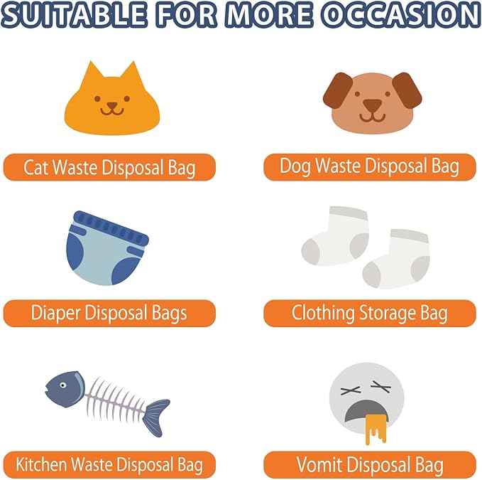 Odor Sealing Waste Disposal Bags L/120 Count Cat Litter Bags Unscented Cat poop bags Large Capacity Diaper Disposal or Pet Waste Bags[Color:White]