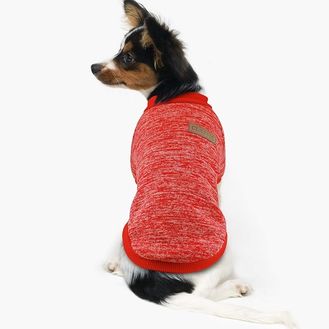 Idepet Pet Dog Classic Knitwear Sweater Fleece Coat Thickening Warm Pup Dogs Shirt Winter Pet Dog Cat Clothes Puppy Customes Clothing for Small Dogs(XS,Orange Red)