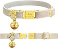 Personalized Breakaway Cat Collars - Magnetic Buckle, Bell - Safety Quick Release, Customized for Girls & Boys Cats- (Velvet-White)