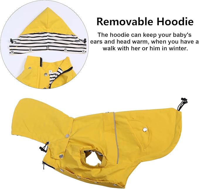 Dog Raincoat Waterproof Raincoats Dog rain Jacket Buttons Zipper Hood Drawstring Suitable for Small Medium Yorkie Terrier Schnauzer Poodle Border Collie Labrador 8lbs to 80lbs Yellow XL