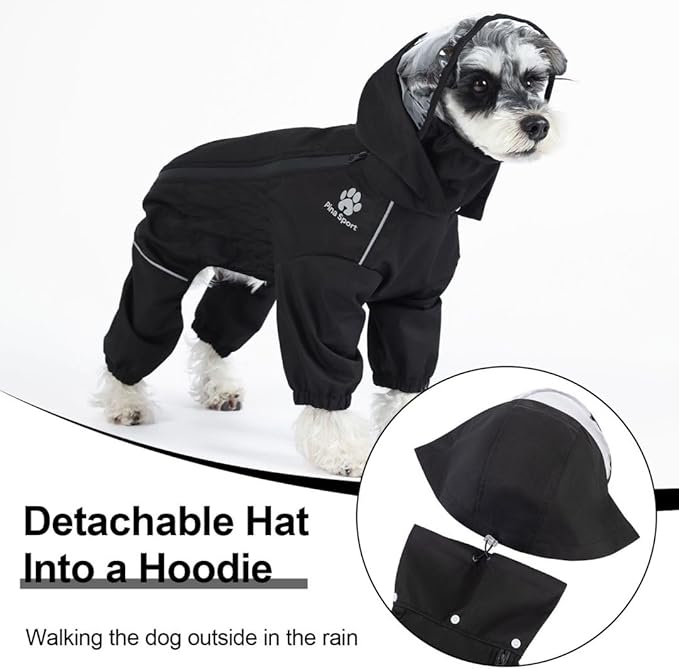 PINA Dog Raincoat & Jacket with Hood & Leash Hole, Lightweight Dog Poncho with Reflective Strap & Pocket for Wet Weather, Full Wrap Design for Full Protection