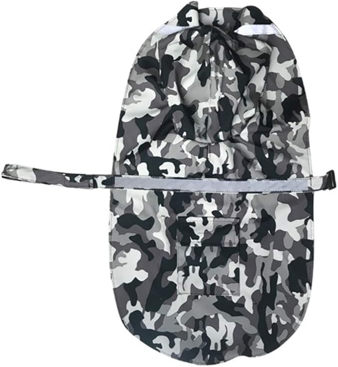 Mikayoo Large Dog Camouflage Raincoat Ajustable Pet Waterproof Clothes Lightweight Rain Jacket Poncho Hoodies with Strip Reflective(Gray XL)