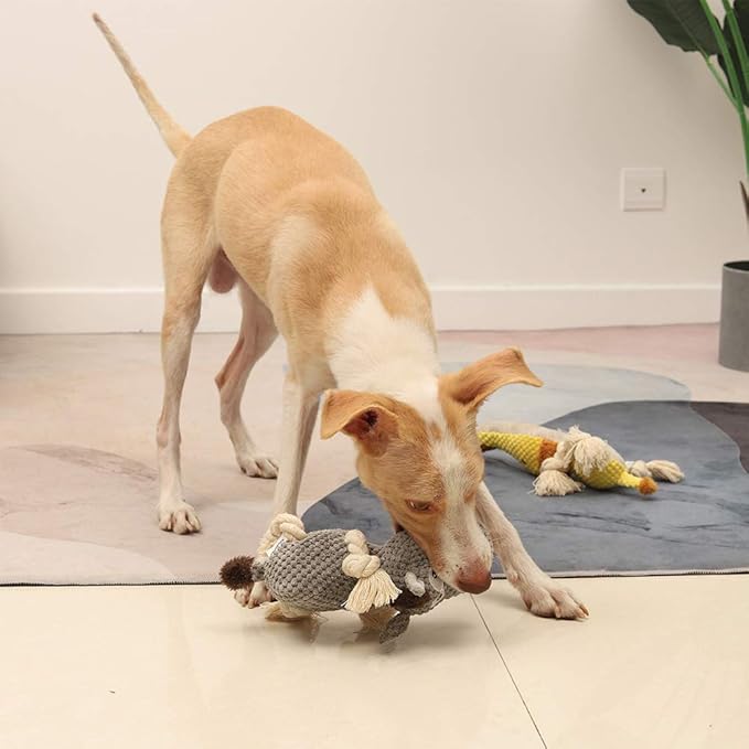 Stuffed Dog Toys, Tug of War Plush Dog Toy for Large Breed, Cute Animal Squeaky Dog Toys with Crinkle Paper, Dog Chew Toys for Puppy, Small, Middle, Big Dogs (Grey, Donkey)
