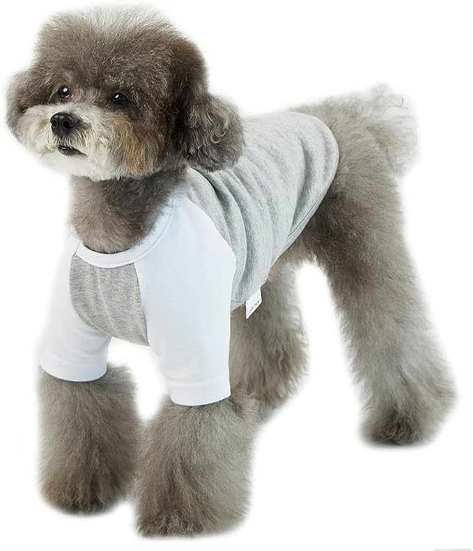 Dog Shirt for Small and Large Dogs Raglan Cotton T-Shirts Soft Breathable Dog Shirts pet Clothes Gray Series (Large, Gray/White)
