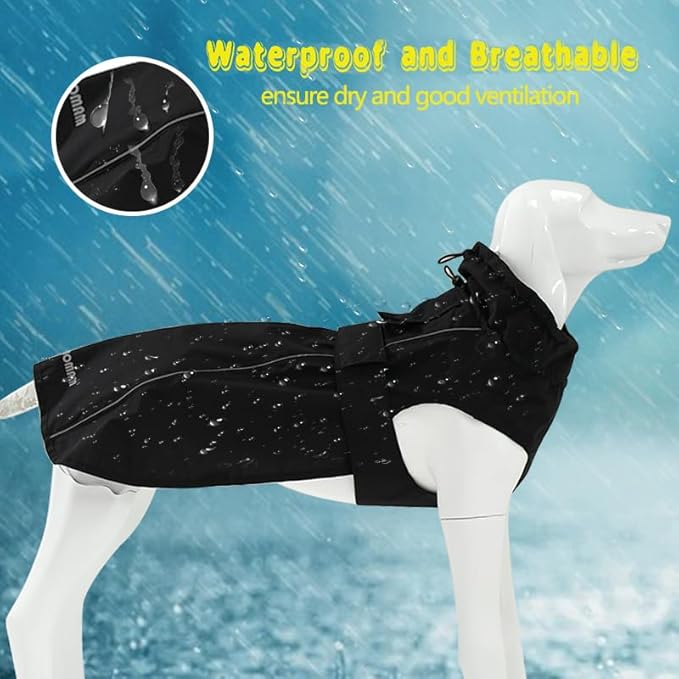 Adjustable Waterproof Dog Raincoat for Dogs,Lightweight Pet Rain Jacket Puppy Clothes with Reflective Strip for Small Medium Large Dogs (Black, XX-Large)