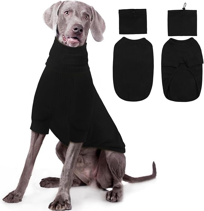 ROZKITCH Dog Shirt with Hoodie Dog Ears Cover 2 in 1, Soft Lightweight Dog Striped T Shirt Pullover Dog Tank with Detachable Ear Wrap, Dog Hoodie Tshirt Dog Boy Girl, Stretchy Sweater Black 3XL