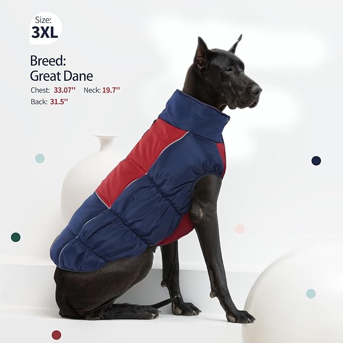 IECOii XXL Dog Snow Jacket - Extra Large Waterproof Fleece Lined Jacket with Reflective Turtleneck