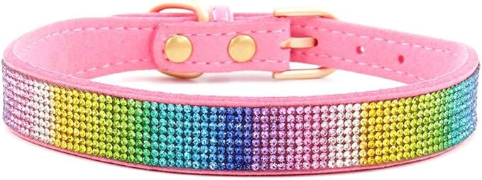 Serijoars Small Dog Collar with Rhinestone Crystal Diamond Colorful Bling Girl Puppy Cat Collars (XS, Pink2)