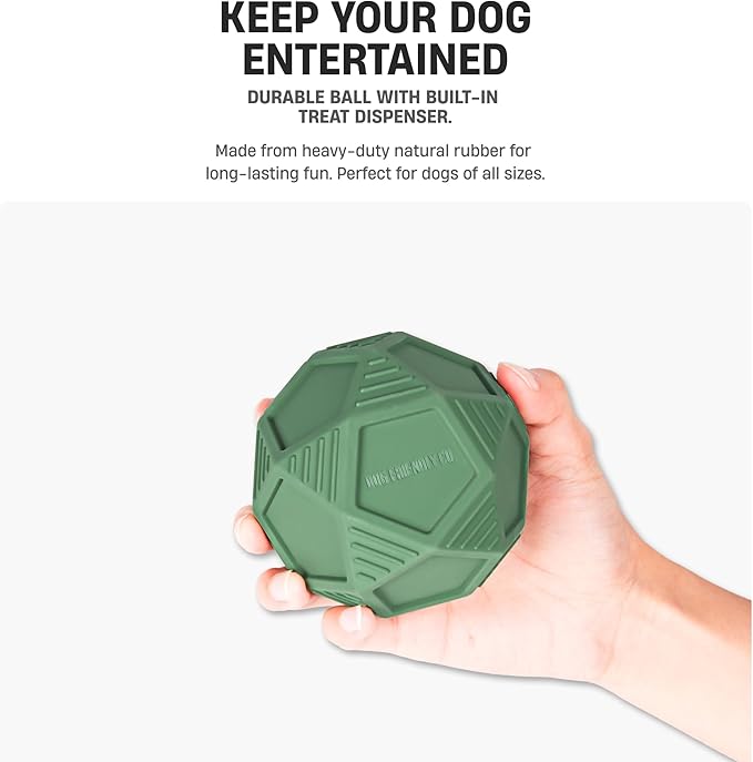 Dog Friendly Co. Penta Ball | Dog Treat Ball | Durable Treat Dispensing Toy | Heavy-Duty Silicone | Mentally & Physically Stimulating Play for All Breeds | Dark Green | Large