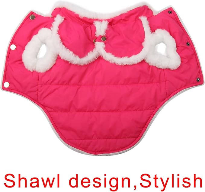 Shawl Design Fleece Lined Warm Dog Jacket for Puppy Winter Cold Weather,Soft Windproof Small Dog Coat,Pink S