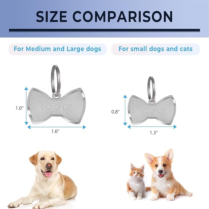 Dog Tags Personalized for Pets,Dog Name Tags QR Code,No Subscription Fees,Modifiable Pet Online Profile,Stainless Steel,No App Required,for Dogs and Cats Small,Medium,Large(Bow Tie,Regular)