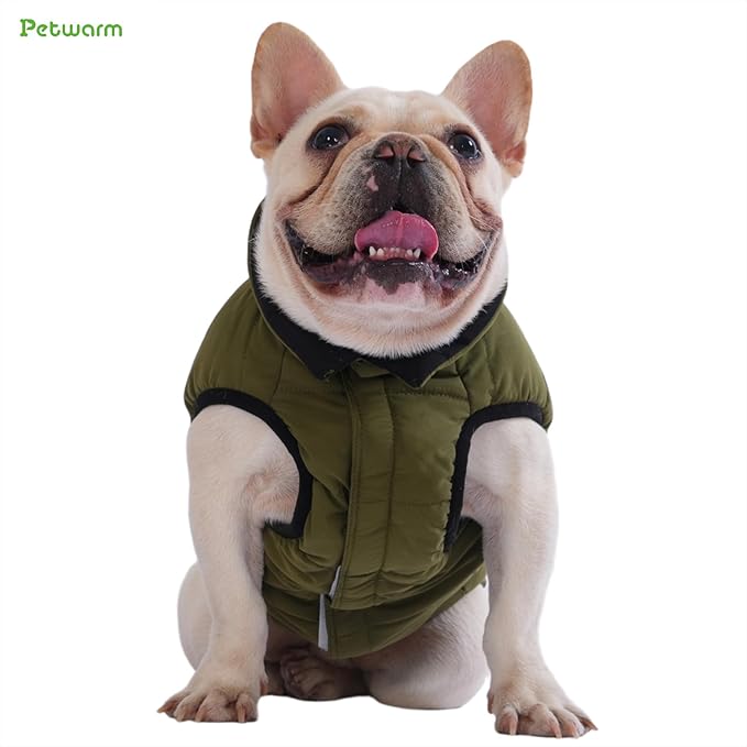 PetWarm Reversible Dog Winter Coat, Windproof Dog Puffer Vest, Soft Vest for Dogs with Hook-and-Loop Strap for Easy Dressing, Waterproof Coat for Dogs with Adjustable Fit, Green, XS