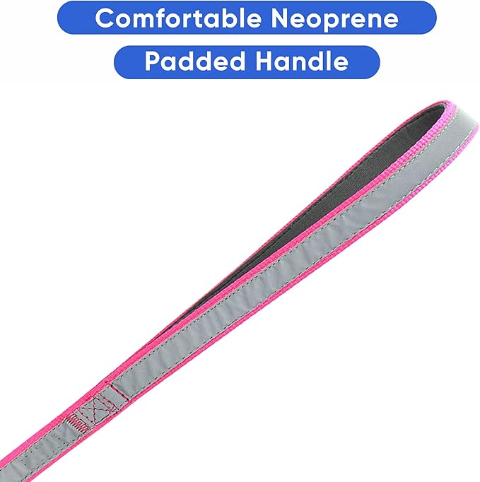 Pawtitas Personalized Dog Leash Embroidered Customize Your Pet Name & Phone Number Puppy Reflective 6 ft Long Small Pink Custom Tag Name, Pink Reflective 🔦 Padded