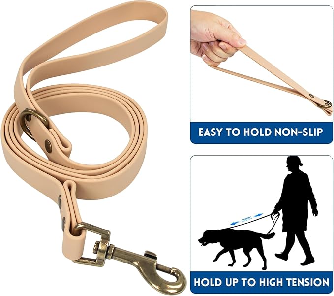 Wisedog Dog Collar and Leash Set, Waterproof Adjustable Puppy Collars with Cute Tag 6FT Dog Leash with Poop Bag for Small Medium Large Dogs (L, Sand Color)
