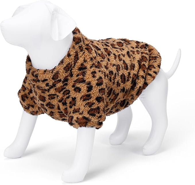 GreenJoy Leopard Print Dog Sweater – Stretchy Fleece Dog Turtleneck Sweatshirt for Puppies & Cats, Soft & Warm Pet Winter Clothes for Small, Medium & Large Dogs (Coffee Brown, Large)