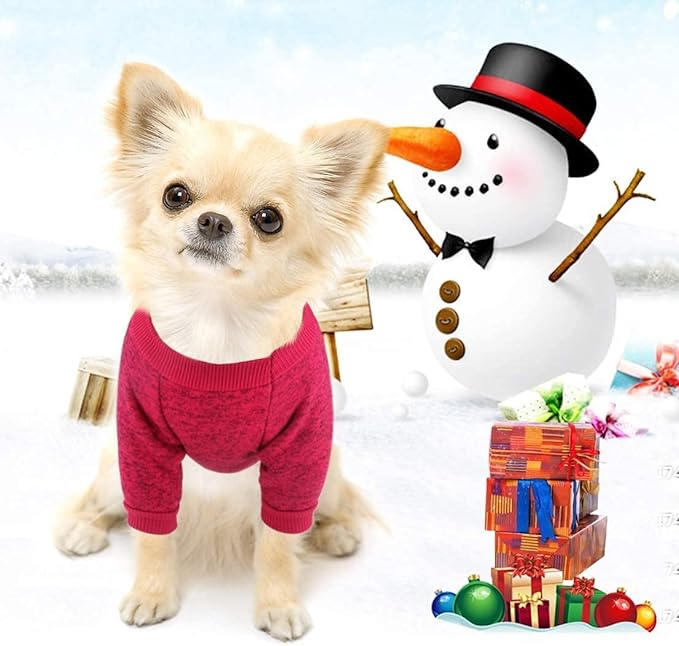 Idepet Pet Dog Classic Knitwear Sweater Fleece Coat Thickening Warm Pup Dogs Shirt Winter Dog Cat Clothes Puppy Customes Clothing for Small Dogs (XXS， WineRed)
