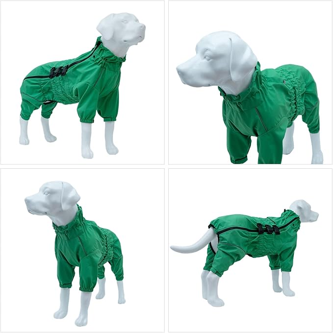 Dogs Waterproof Jacket, Lightweight Waterproof Jacket Reflective Safety Dog Raincoat Windproof Snow-Proof Dog Vest for Small Medium Large Dogs Green 4XL