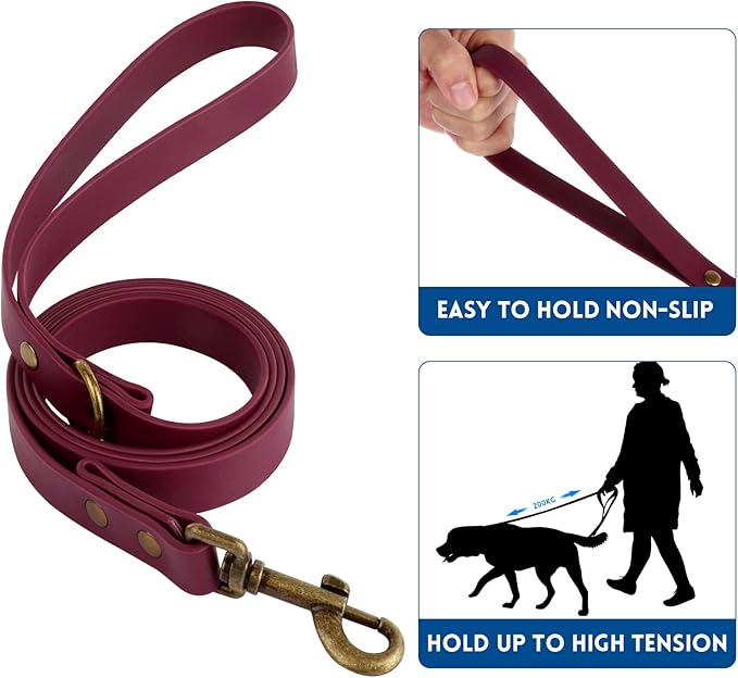 Wisedog Dog Collar and Leash Set, Waterproof Adjustable Puppy Collars with Cute Tag 6FT Dog Leash with Poop Bag for Small Medium Large Dogs (L, Burgundy)