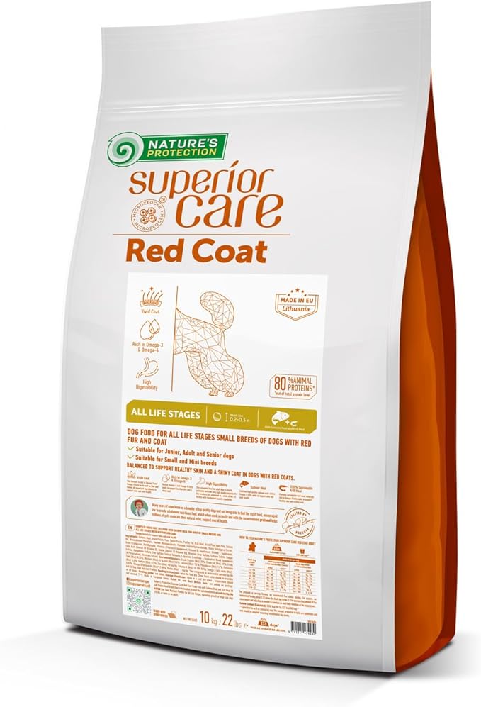 Nature's Protection Dry Dog Food for Small Breed - High Protein, Grain Free, Tear Stain Formula - Dog Kibble for Puppy & Adult Dogs with Red Fur (Superior Care - Salmon, 22 lb)