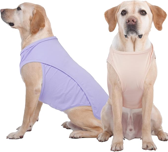 2 Pack Summer Dog Shirt, Quick Dry Cooling T-Shirts for Large Dogs, Sun Protection Breathable Vest, Durable Regulate Temperature Dog Clothes, Purple+Pink, 4XL