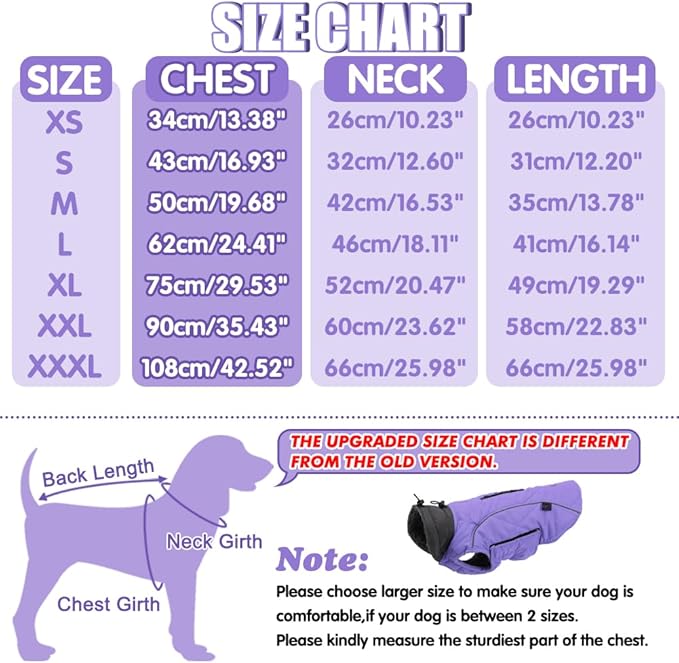 EMUST Winter Coat for Large Dogs, Windproof Dog Jacket for Cold Weather, Extra Warm Pet Winter Clothes for Small Medium Large Dogs, Purple, XXL