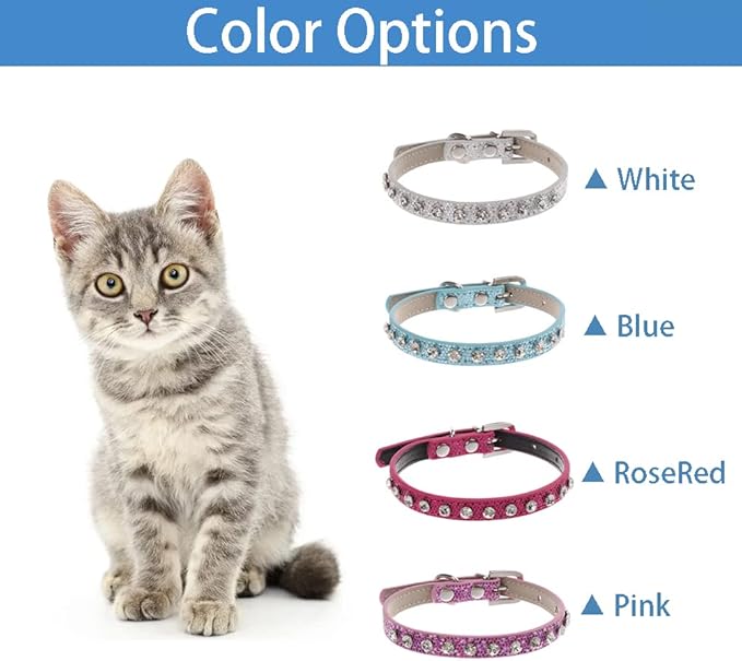 Cat Collar Rhinestone Bling Cute Cat Collars Accessories for Pet Collars Adjustable Ideal for Girl Cats Male Cats(Pink)
