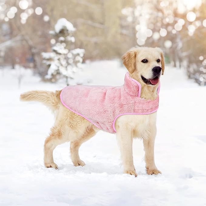Malier Dog Winter Coat, Reversible Fleece, Small, Pink - Windproof, Warm Dog Jacket for Small Medium Large Dogs