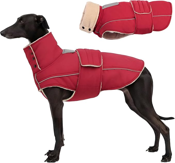 ASENKU Warm Dog Coat, Waterproof Dog Jackets for Medium Dogs with Reflective Fleece Vest Turtleneck with Button, Windproof Cold Weather Coats for Small Medium Large Dogs, Dark Red, M