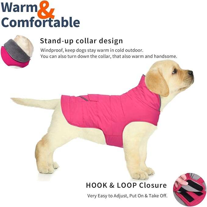 Dog Coat, Waterproof Dog Winter Jacket with Pocket, Reflective Adjustable Pet Snow Vest, Warm Cozy Fleece Sweater for Small Medium Extra Large Dogs - Pink, XS
