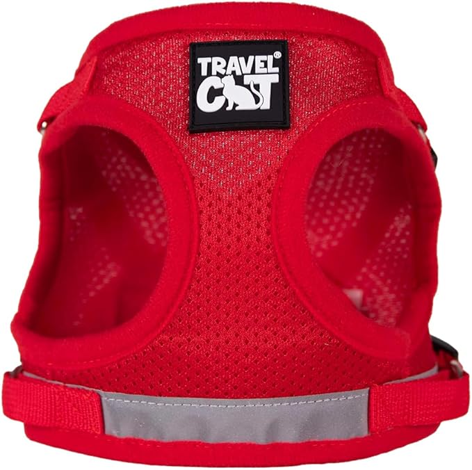 Travel Cat Harness and Leash Set - Adjustable Fit Mesh Cat Harness and Reflective Strap - Comfort Escape Proof Harness for Cats, Kitten for Outdoor Walking, Hiking (Large, Red)