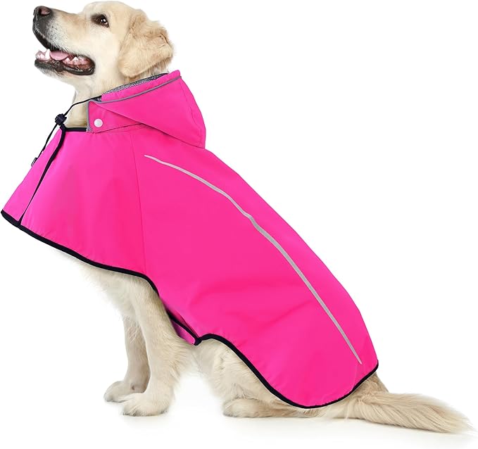 Mile High Life Dog Raincoat, Adjustable Waterproof Pet Rain Jacket, Reflective Hooded Poncho for Small Medium Large Dogs, Lightweight Breathable Pet Rain Coat (Hot Pink,L Chest 26"-33")