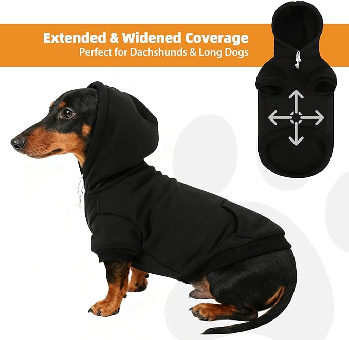 KOOLTAIL Dachshund Dog Hoodie - Soft and Warm Dogs Hoodie Sweater with Leash Hole and Pocket, Pet Winter Coat, Cold Weather Clothes Sweatshirt for Small Medium Large Dogs Puppy Cat Boys Girls S