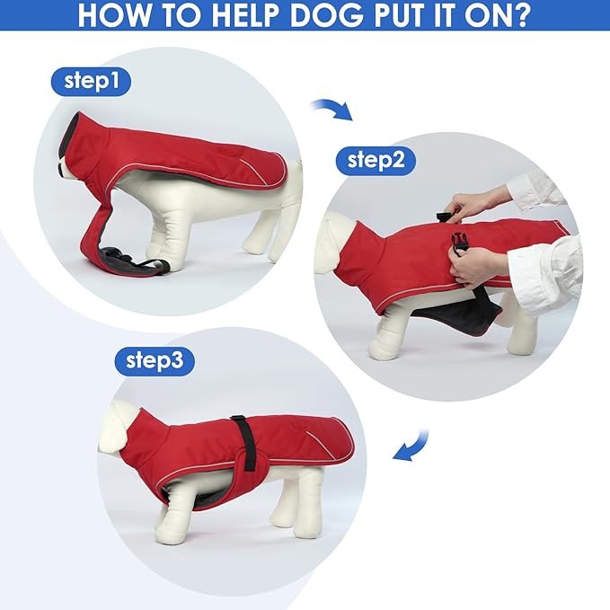 Dog Coat Perfect for Dachshunds - Red, Large - Waterproof Winter Coat With Built-in Harness, Warm Christmas Outdoor Apparel, Adjustable Buckle Closure