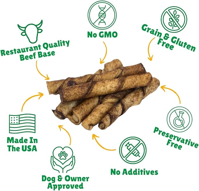 Lucky Premium Treats Beef Basted Rawhide – All-Natural Rawhide and Beef Dog Treats for Extra Small Dogs, Gluten Free Premium Toy Breed Dog Treats (50 Chews)