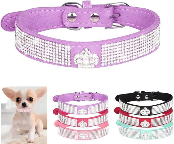Serijoars Small Dog Collar with Rhinestone Crystal Diamond Colorful Bling Girl Puppy Cat Collars (S, Purple4)