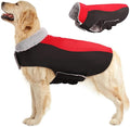Warm Dog Coat,Waterproof Jacket in Winter Adjustable and Reversible Doggy Fleece Outfit,Thick Clothes with Foldable Collar for Puppy in Cold Days,2XL Red
