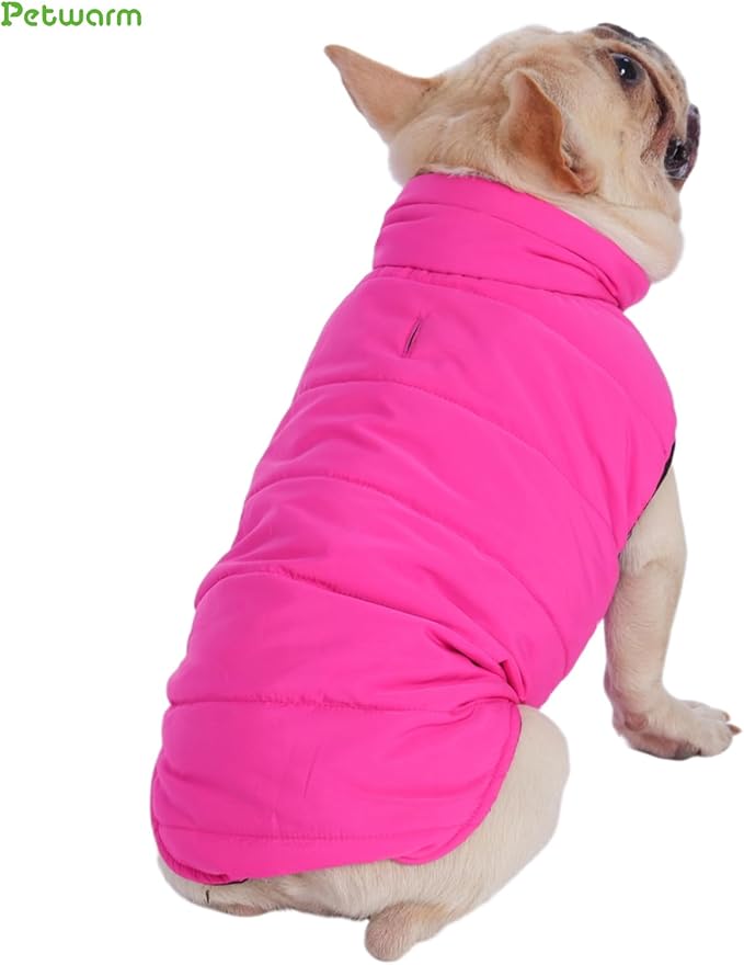 PetWarm Reversible Dog Winter Coat, Windproof Dog Puffer Vest, Soft Vest for Dogs with Hook-and-Loop Strap for Easy Dressing, Waterproof Coat for Dogs with Adjustable Fit, Pink, M