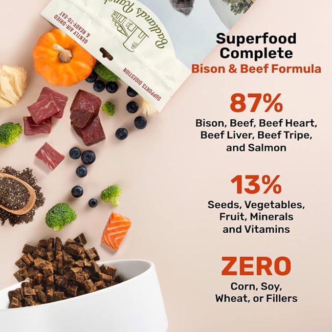 BADLANDS RANCH - Superfood Complete, Air-Dried Adult Dog Food - High Protein, Zero Fillers, Superfood Nutrition by Katherine Heigl (11.5 oz, Beef & Bison Formula)