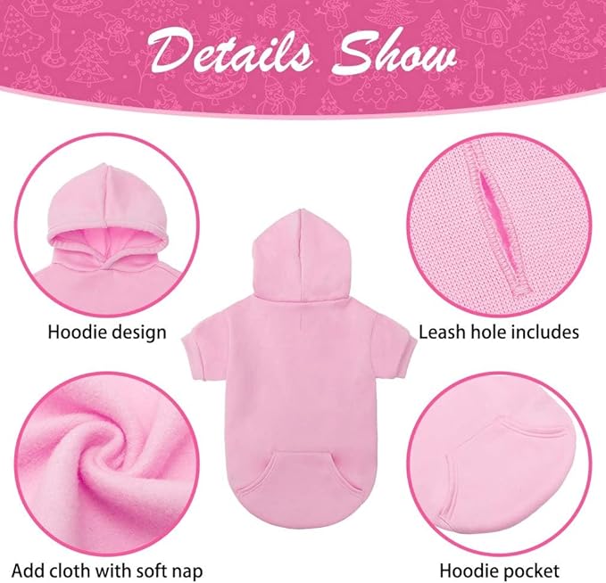 KOOLTAIL Basic Dog Hoodie - Soft and Warm Dog Hoodie Sweater with Leash Hole and Pocket, Dog Winter Coat, Cold Weather Clothes Sweatshirt for Small Medium Large Dogs Puppy Cat Boys Girls Pink M
