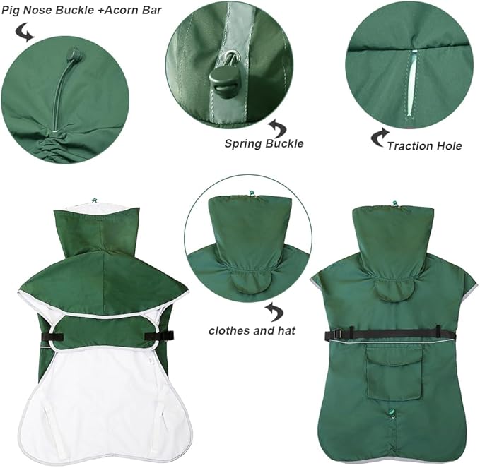 Reflective Dog Raincoat Waterproof Adjustable Dog Hooded Poncho Raincoat for Medium Large Dogs, Lightweight Pet Rain Jacket (Green, 3XL)