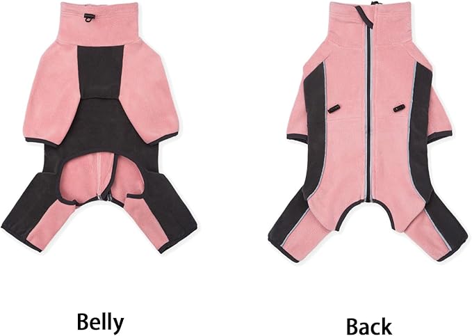 Fleece Dog Coat for Small Medium Dog,Pullover Pajamas Jumpsuit Bodysuit Puppy Coats with Legs, Pet Windproof Warm Cold Weather Jacket Full Body Vest Cozy Snowsuit Outfit Clothes (Pink, XL)