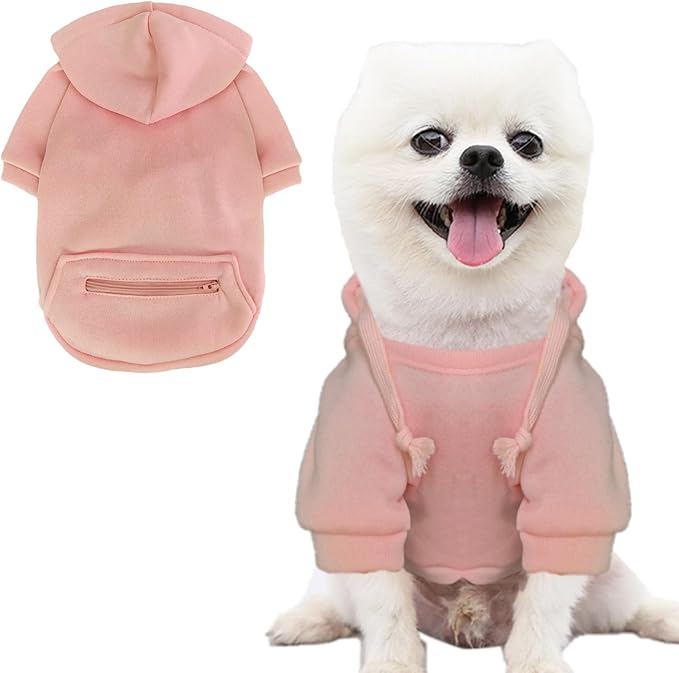 Jecikelon Pet Dog Cold Weather Coat with Pocket Winter Dog Hoodie Warm Puppy Clothes for Small Dogs Chihuahua Clothing (Pink, XX-Small)