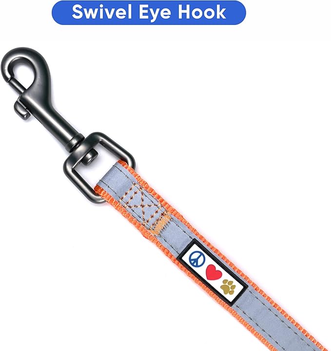 Pawtitas Personalized Dog Leash - Embroidered Customize Your Pet's Name & Phone Number - Reflective 6 ft Long Orange Leash