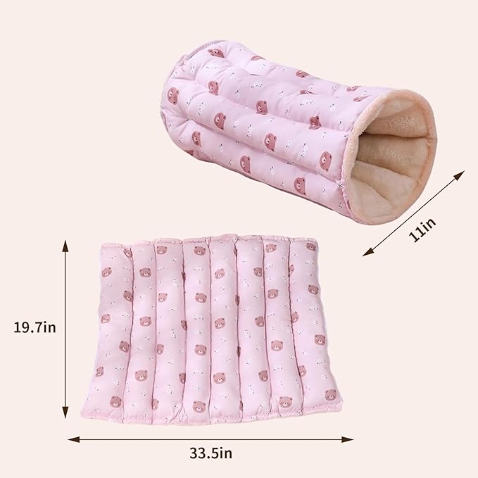 Geometric Cat Tunnel Toy with Winter Warm Cat Bed, Reversible Plush & Fleece, Collapsible Pet Play Mat for Indoor Rabbits, Kittens, Ferrets,Puppy,Diameter 11 Inch (Pink)